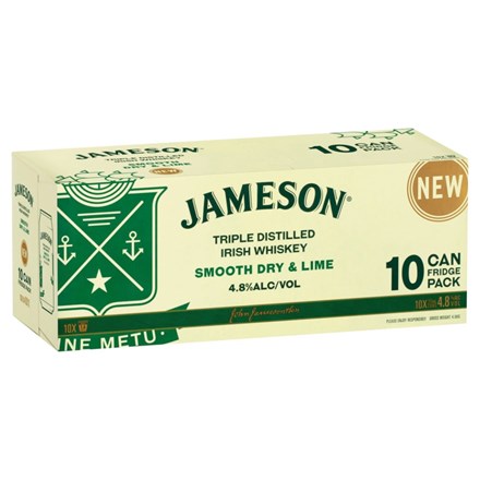 Jameson smooth dry & lime 4.8% 10pk 375ml cans Jameson smooth dry & lime 4.8% 10pk 375ml cans